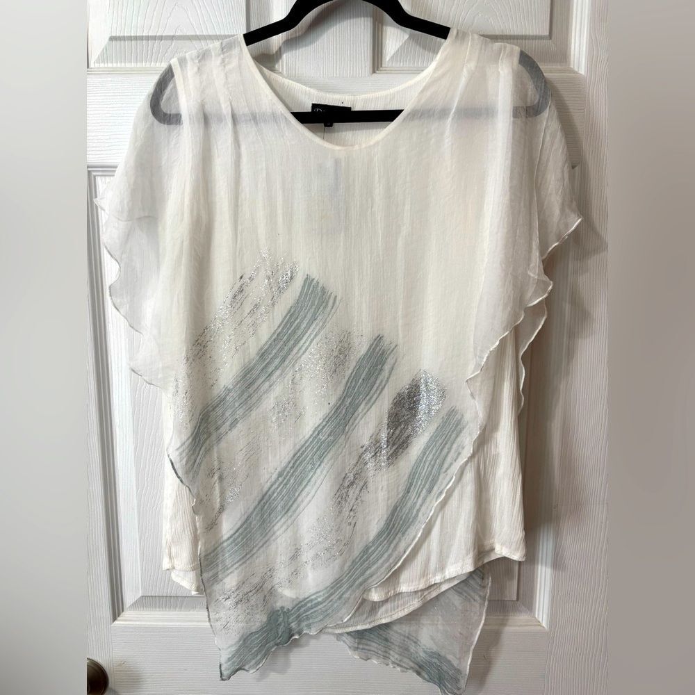 Dor Dor Couture White Layered Boho Blouse Top W/overlay Glitter size Medium